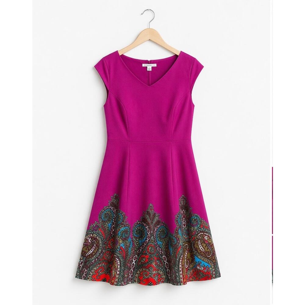 Isaac Mizrahi Live Pink Dress Size L Fit Flare Paisley Hem